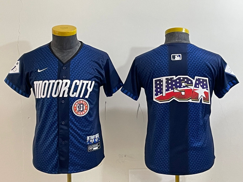Personalized Youth Detroit Tigers Team Big Logo 2024 Navy City Connect Cool Base Limited Stitched Jerseys