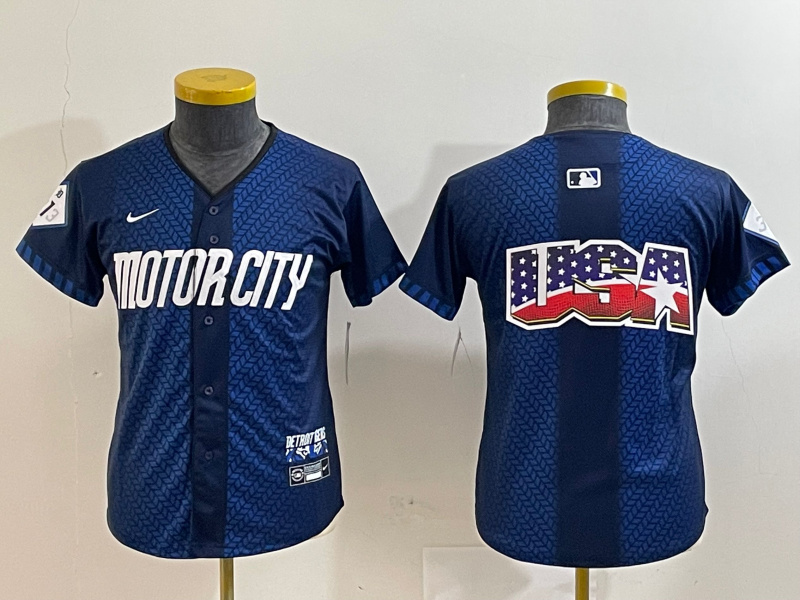 Personalized Youth Detroit Tigers Team Big Logo 2024 Navy City Connect Cool Base Limited Stitched Jerseys