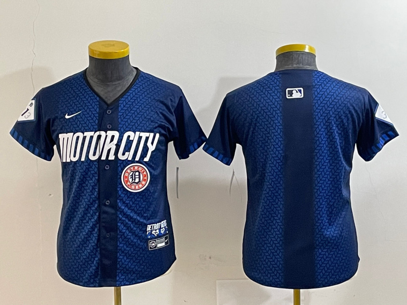 Personalized Youth Detroit Tigers Team Big Logo 2024 Navy City Connect Cool Base Limited Stitched Jerseys
