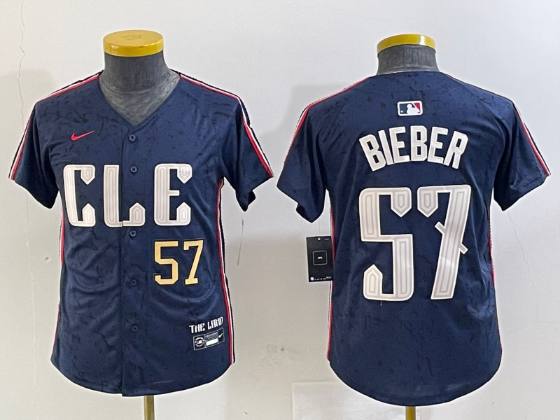 Personalized Youth Cleveland Guardians #57 Shane Bieber Navy 2024 City Connect Limited Stitched Baseball Jersey