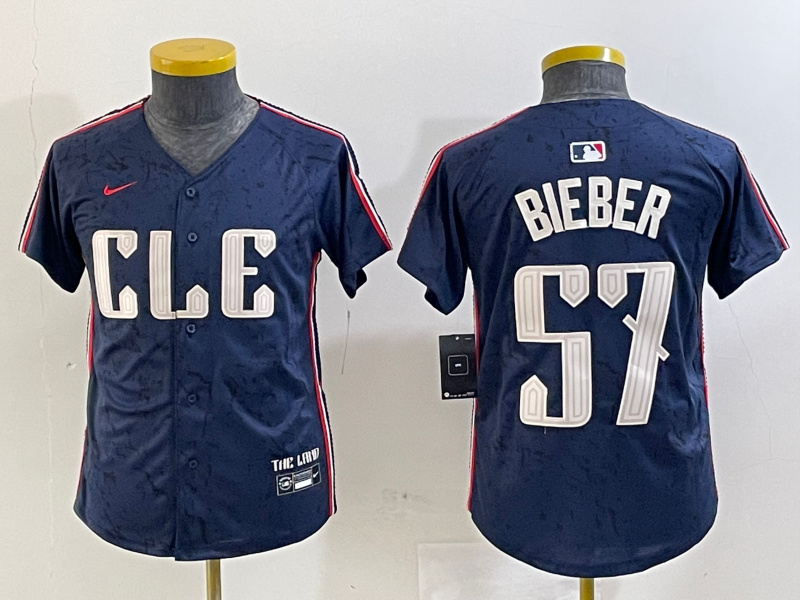 Personalized Youth Cleveland Guardians #57 Shane Bieber Navy 2024 City Connect Limited Stitched Baseball Jerseys