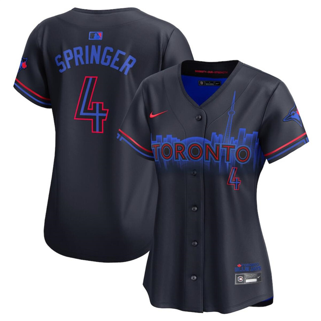 Personalized Women’s Toronto Blue Jays #4 George Springer Black 2024 City Connect Limited Stitched Baseball Jersey(Run Small)