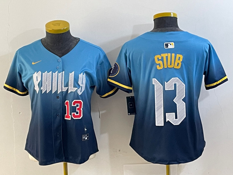 Personalized Women’s Philadelphia Phillies #13 Stub Blue 2024 City Connect Limited Stitched Baseball Jerseys