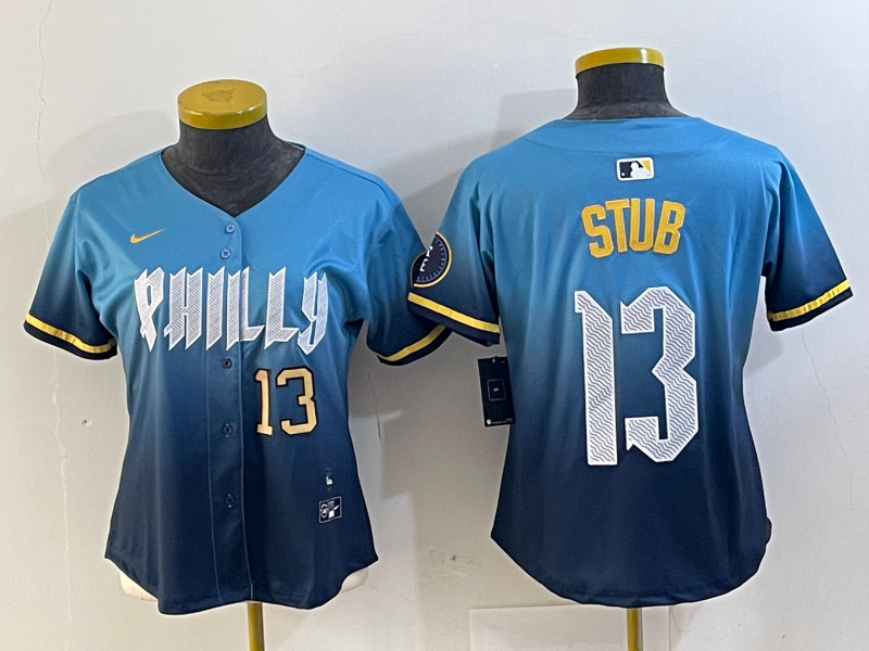 Personalized Women’s Philadelphia Phillies #13 Stub Blue 2024 City Connect Limited Stitched Baseball Jerseys