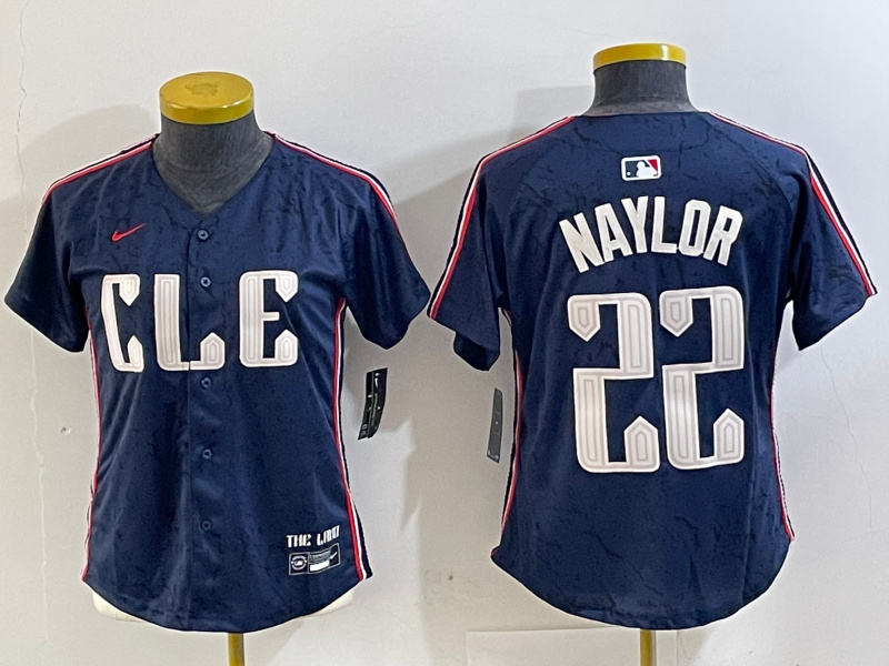 Personalized Women’s Cleveland Guardians #22 Josh Naylor Navy 2024 City Connect Limited Stitched jerseys