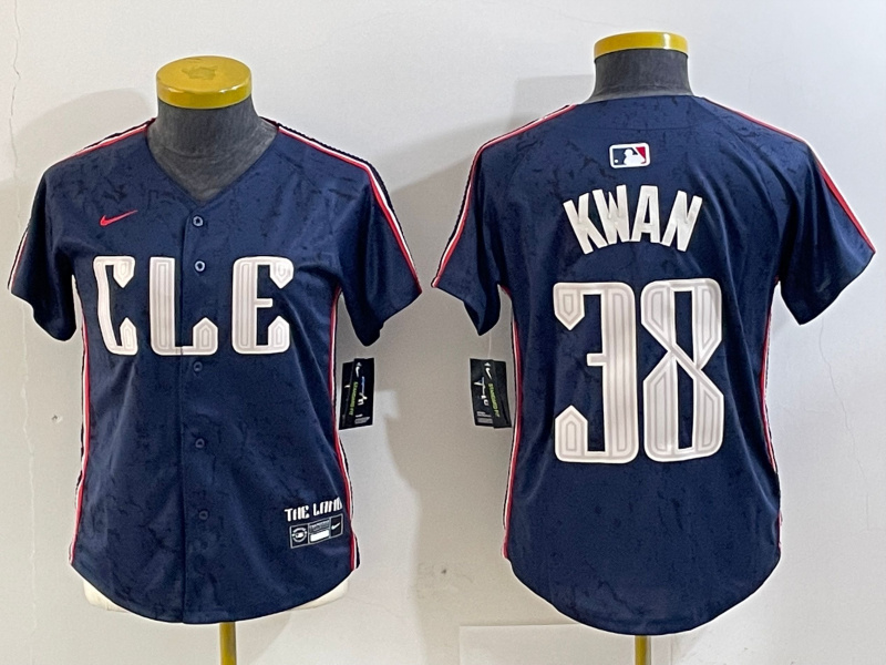 Personalized Women’s Cleveland Guardians #38 Steven Kwan Navy 2024 City Connect Limited Stitched jerseys