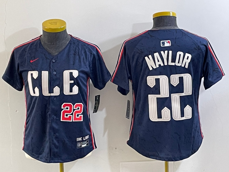 Personalized Women’s Cleveland Guardians #22 Josh Naylor Navy 2024 City Connect Limited Stitched Jerseys