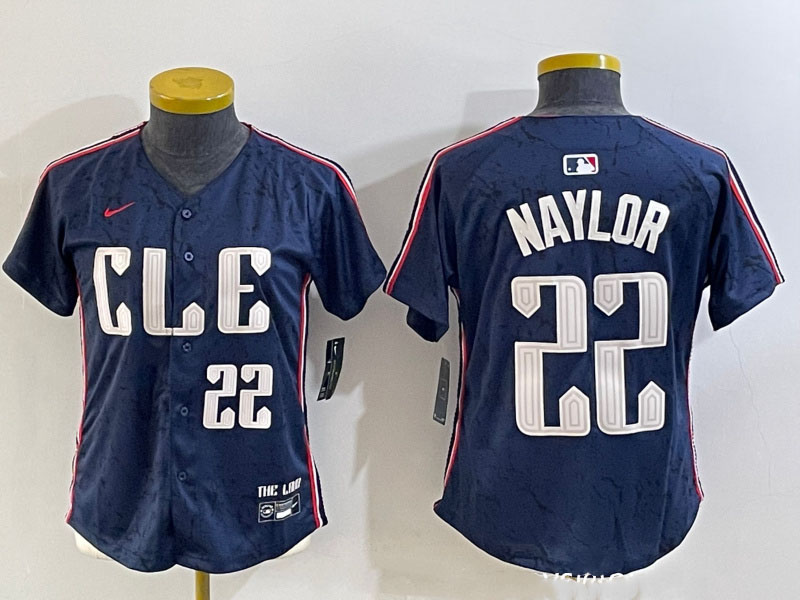 Personalized Women’s Cleveland Guardians #22 Josh Naylor Navy 2024 City Connect Limited Stitched Jerseys