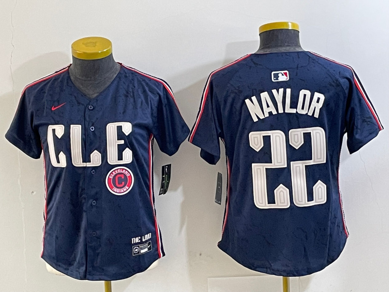 Personalized Women’s Cleveland Guardians #22 Josh Naylor Navy 2024 City Connect Limited Stitched Jerseys