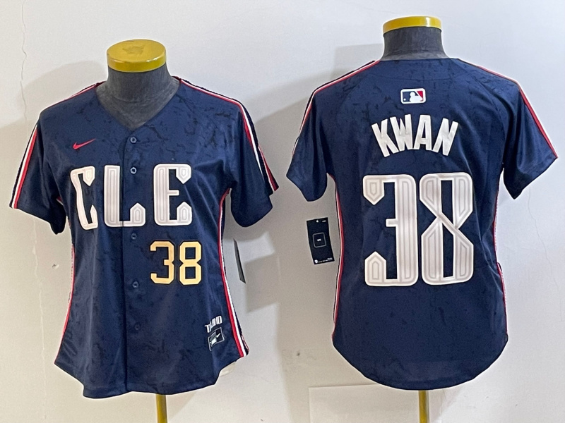 Personalized Women’s Cleveland Guardians #38 Steven Kwan Navy 2024 City Connect Limited Stitched Jerseys