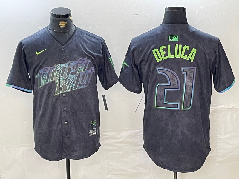 Personalized Men’s Tampa Bay Rays #21 Jonny DeLuca Charcoal 2024 City Connect Limited Stitched jerseys