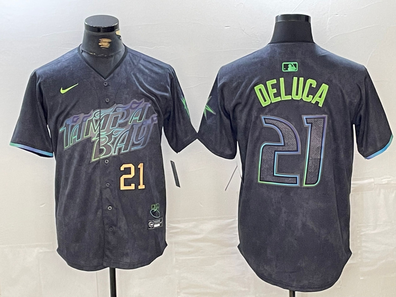 Personalized Men’s Tampa Bay Rays #21 Jonny DeLuca Charcoal 2024 City Connect Limited Stitched Jerseys