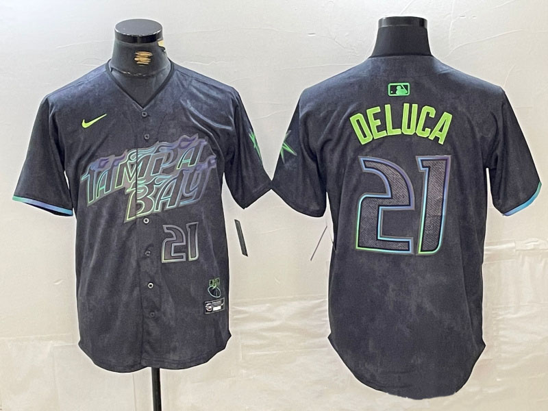Personalized Men’s Tampa Bay Rays #21 Jonny DeLuca Charcoal 2024 City Connect Limited Stitched Jerseys