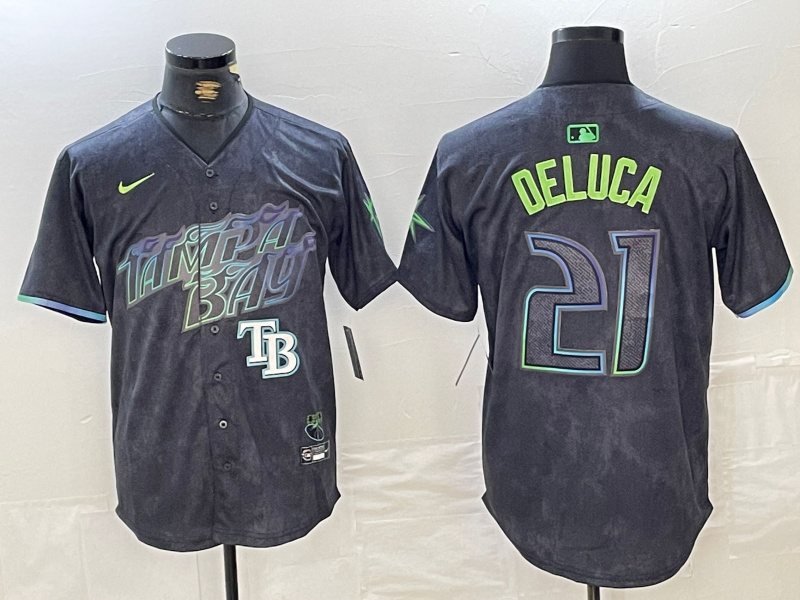 Personalized Men’s Tampa Bay Rays #21 Jonny DeLuca Charcoal 2024 City Connect Limited Stitched Jerseys