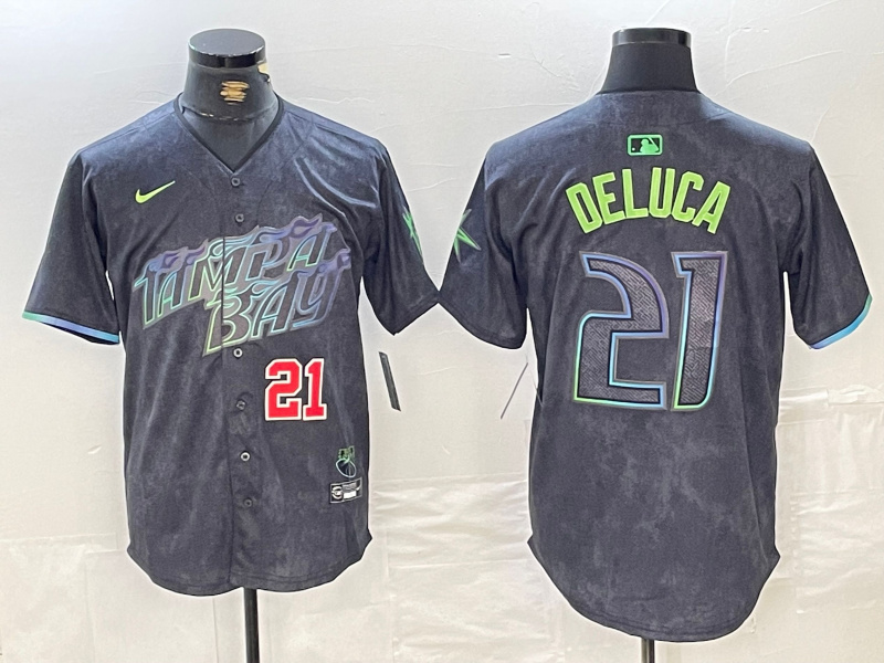 Personalized Men’s Tampa Bay Rays #21 Jonny DeLuca Charcoal 2024 City Connect Limited Stitched Jerseys