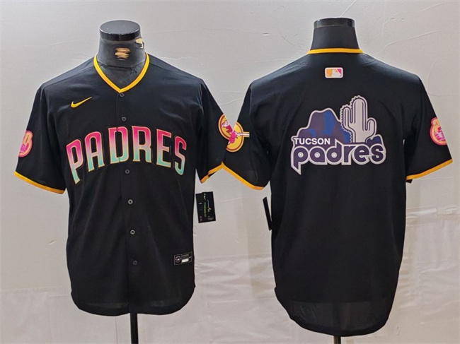 Personalized Men’s San Diego Padres Black Team Big Logo Cool Base Stitched Baseball Jersey