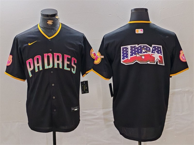 Personalized Men’s San Diego Padres Black Team Big Logo Cool Base Stitched Baseball Jerseys