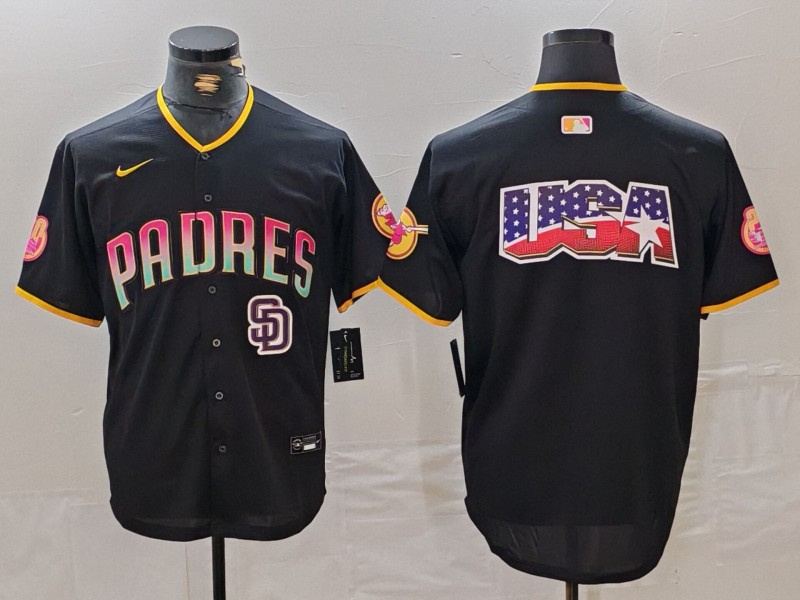 Personalized Men’s San Diego Padres Black Team Big Logo Cool Base Stitched Baseball Jerseys