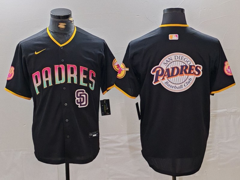 Personalized Men’s San Diego Padres Black Team Big Logo Cool Base Stitched Baseball Jerseys