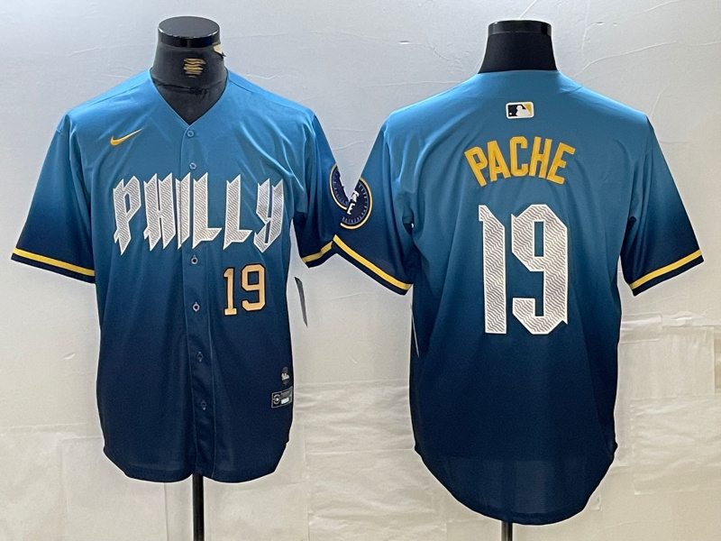 Personalized Men’s Philadelphia Phillies #19 Cristian Pache Blue 2024 City Connect Limited Stitched Jersey