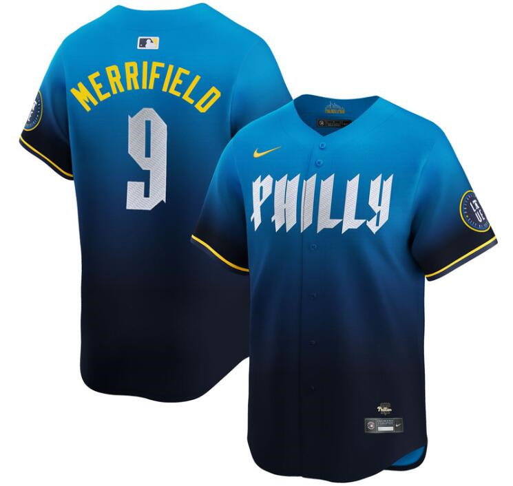 Personalized Men’s Philadelphia Phillies #9 Whit Merrifield Blue 2024 City Connect Limited Stitched Jersey