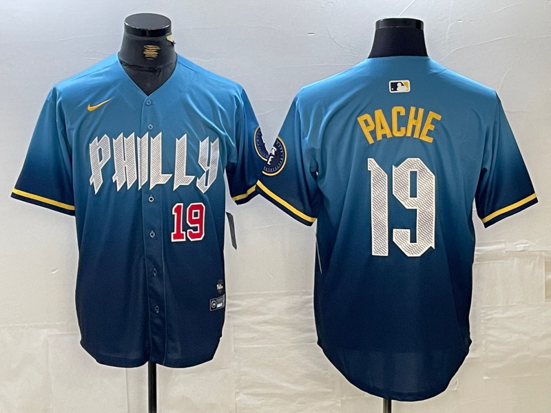 Personalized Men’s Philadelphia Phillies #19 Cristian Pache Blue 2024 City Connect Limited Stitched Jerseys