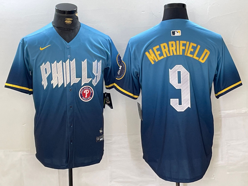 Personalized Men’s Philadelphia Phillies #9 Whit Merrifield Blue 2024 City Connect Limited Stitched Jerseys