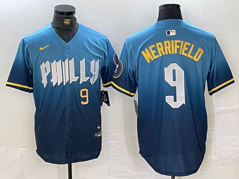 Personalized Men’s Philadelphia Phillies #9 Whit Merrifield Blue 2024 City Connect Limited Stitched Jerseys