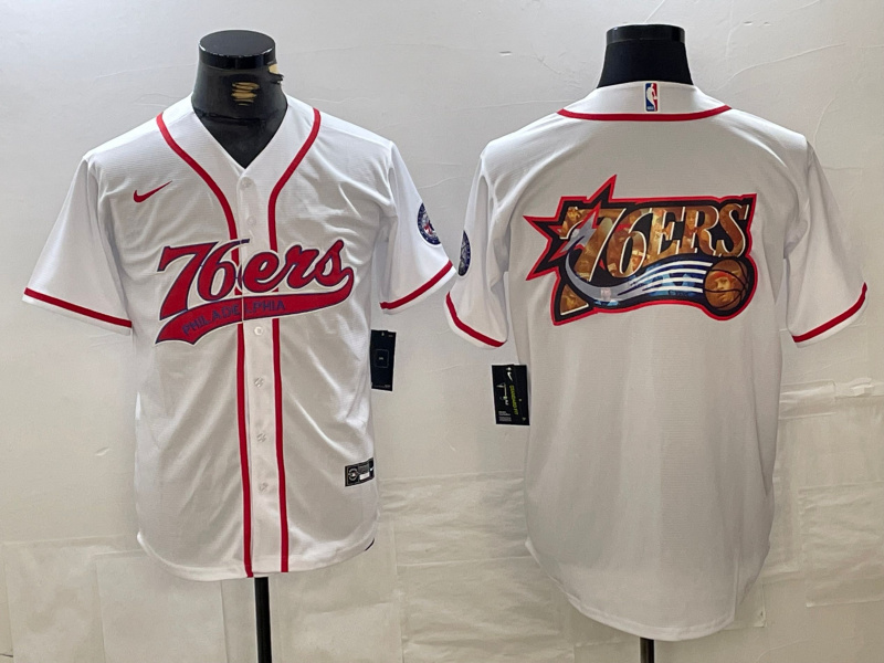 Personalized Men’s Philadelphia 76ers Team Big Logo White Cool Base Stitched Baseball Jersey