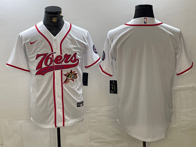 Personalized Men’s Philadelphia 76ers Team Big Logo White Cool Base Stitched Baseball Jerseys