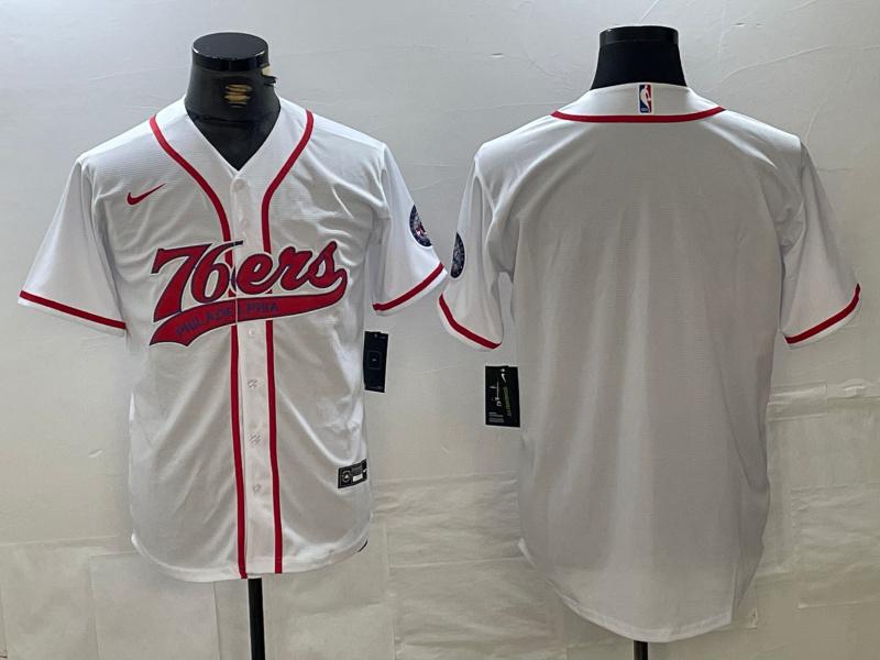 Personalized Men’s Philadelphia 76ers Team Big Logo White Cool Base Stitched Baseball Jerseys