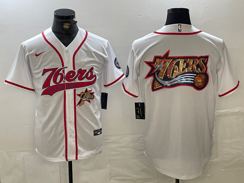 Personalized Men’s Philadelphia 76ers Team Big Logo White Cool Base Stitched Baseball Jerseys