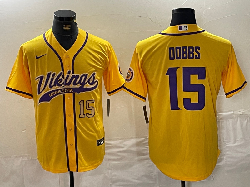 Personalized Men’s Minnesota Vikings #15 Dallas Turner Yellow Cool Base Stitched Baseball Jersey