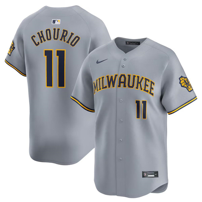 Personalized Men’s Milwaukee Brewers #11 Jackson Chourio Grey 2024 Away Limited Stitched Baseball Jersey