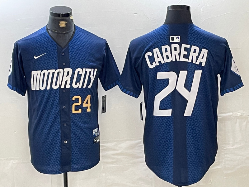 Personalized Men’s Detroit Tigers #24 Miguel Cabrera 2024 Navy City Connect Cool Base Limited Stitched jerseys