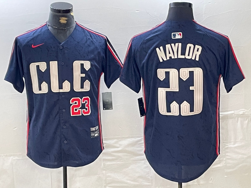 Personalized Men’s Cleveland Guardians #23 Bo Naylor Navy 2024 City Connect Limited Stitched jerseys