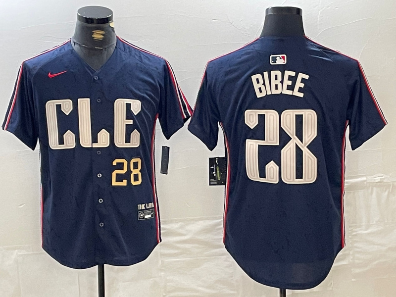 Personalized Men’s Cleveland Guardians #28 Tanner Bibee Navy 2024 City Connect Limited Stitched jerseys