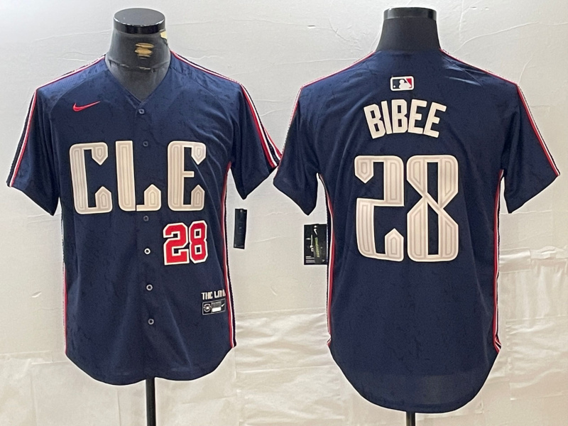 Personalized Men’s Cleveland Guardians #28 Tanner Bibee Navy 2024 City Connect Limited Stitched Jerseys