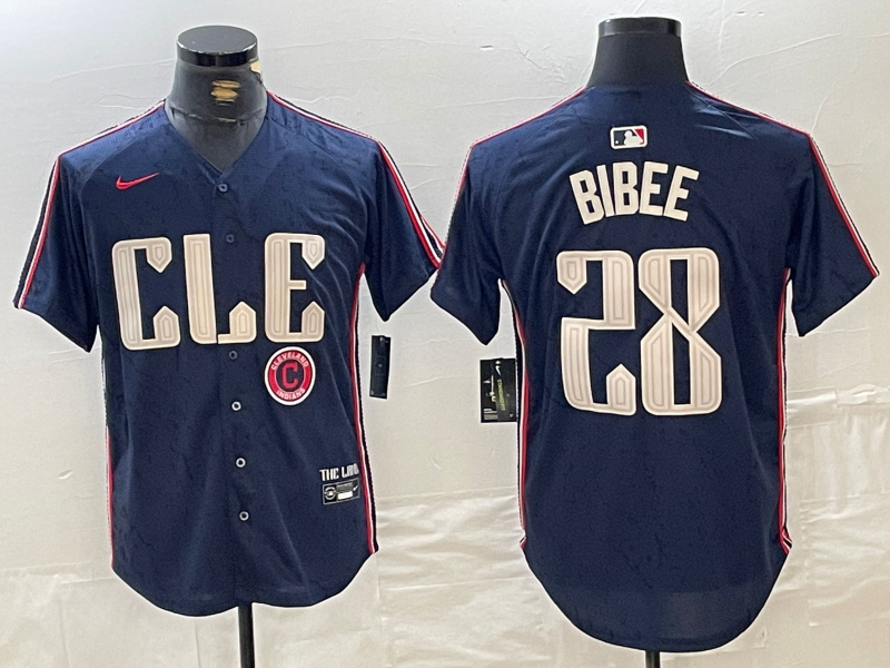 Personalized Men’s Cleveland Guardians #28 Tanner Bibee Navy 2024 City Connect Limited Stitched Jerseys