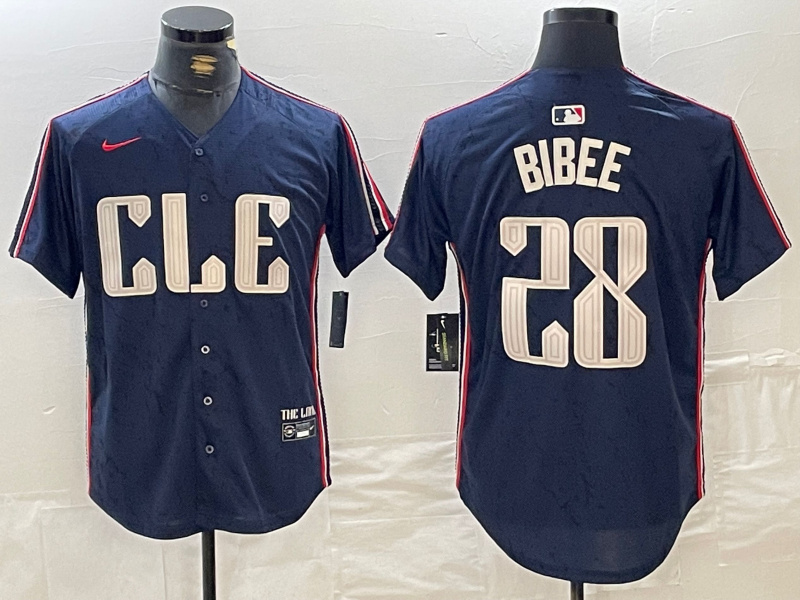 Personalized Men’s Cleveland Guardians #28 Tanner Bibee Navy 2024 City Connect Limited Stitched Jerseys