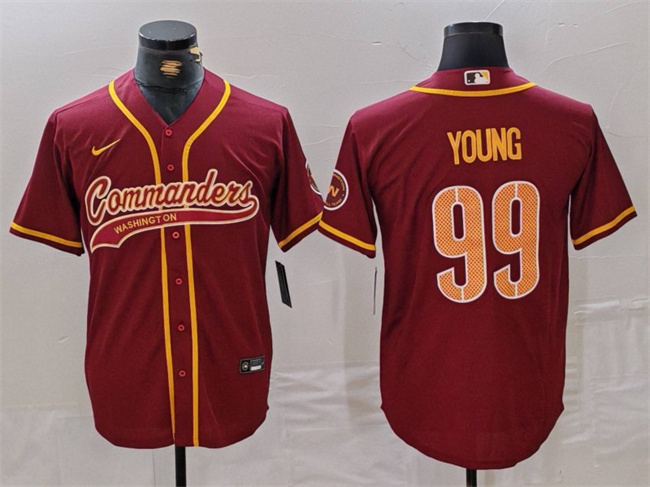 Personalized Men’s Washington Commanders #99 Chase Young Burgundy With Patch Cool Base Stitched Baseball Jersey