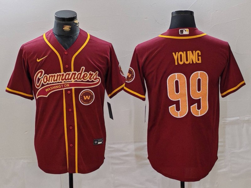 Personalized Men’s Washington Commanders #99 Chase Young Burgundy With Patch Cool Base Stitched Baseball Jerseys