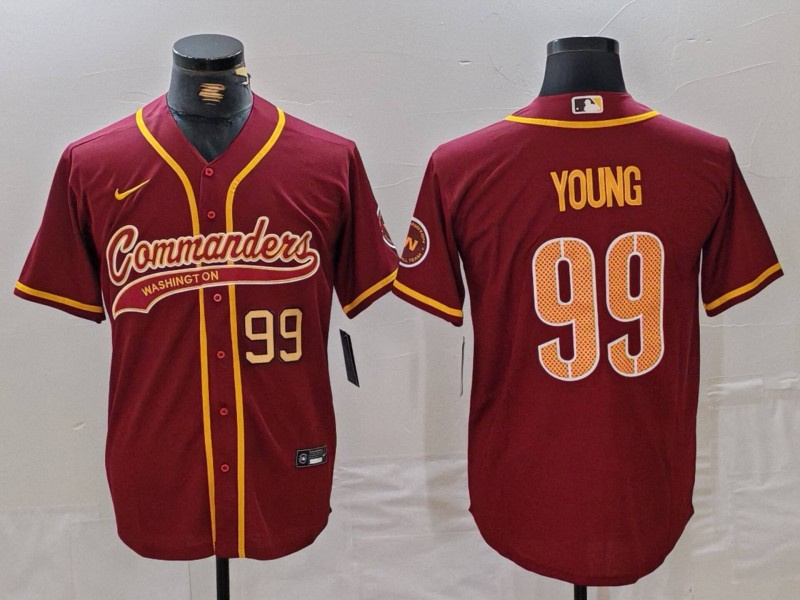 Personalized Men’s Washington Commanders #99 Chase Young Burgundy With Patch Cool Base Stitched Baseball Jerseys