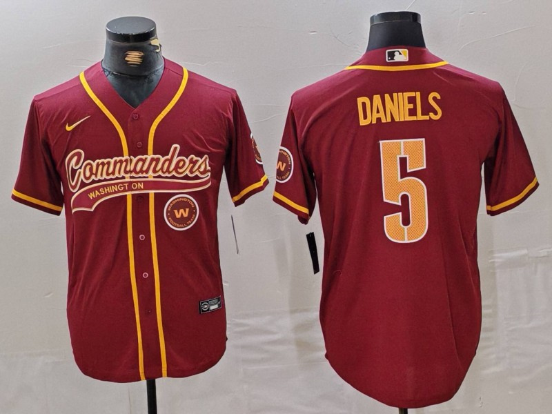 Personalized Men’s Washington Commanders #5 Jayden Daniels Burgundy With Patch Cool Base Stitched Baseball Jerseys