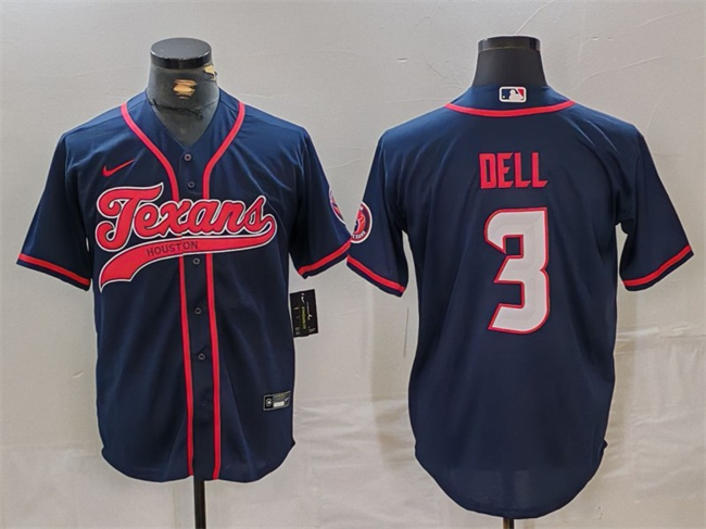 Personalized Men’s Houston Texans #3 Tank Dell Navy With Patch Cool Base Stitched Baseball Jersey