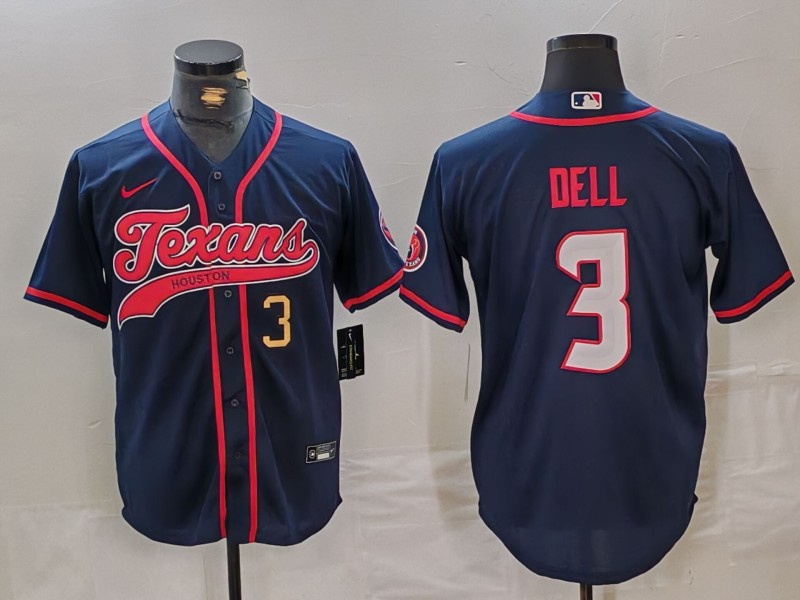 Personalized Men’s Houston Texans #3 Tank Dell Navy With Patch Cool Base Stitched Baseball Jerseys