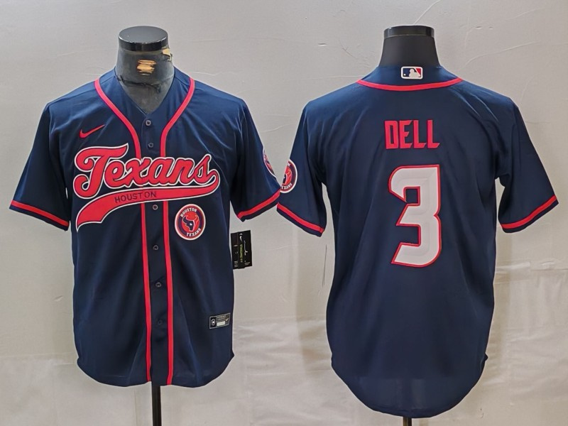 Personalized Men’s Houston Texans #3 Tank Dell Navy With Patch Cool Base Stitched Baseball Jerseys