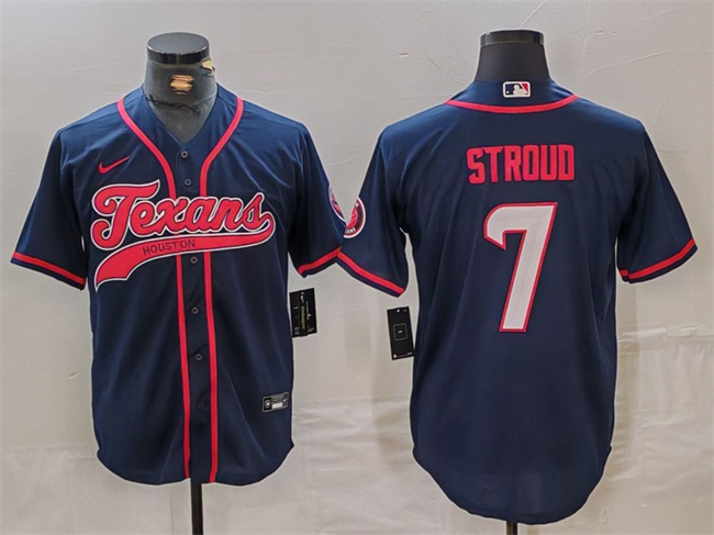 Personalized Men’s Houston Texans #7 C.J. Stroud Navy With Patch Cool Base Stitched Baseball Jersey