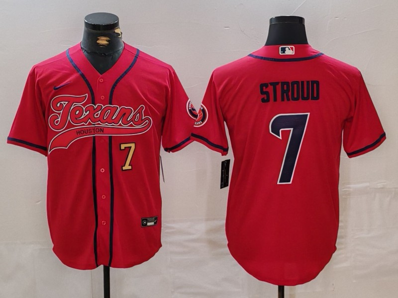 Personalized Men’s Houston Texans #7 C.J. Stroud Red With Patch Cool Base Stitched Baseball Jerseys