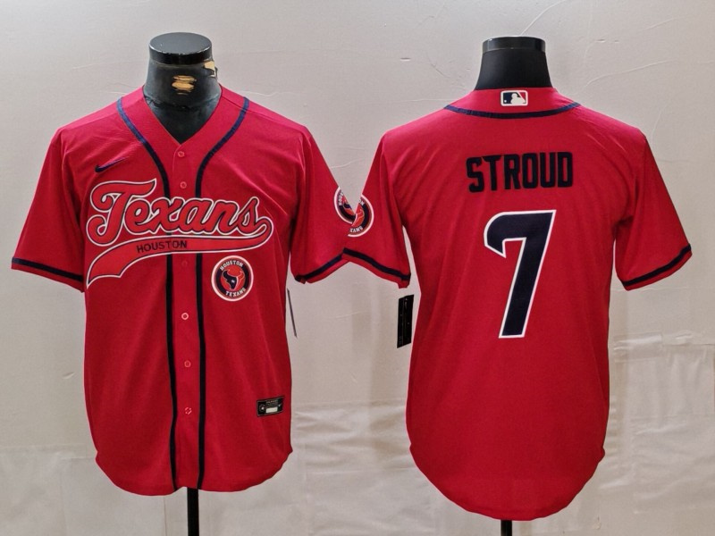 Personalized Men’s Houston Texans #7 C.J. Stroud Red With Patch Cool Base Stitched Baseball Jerseys